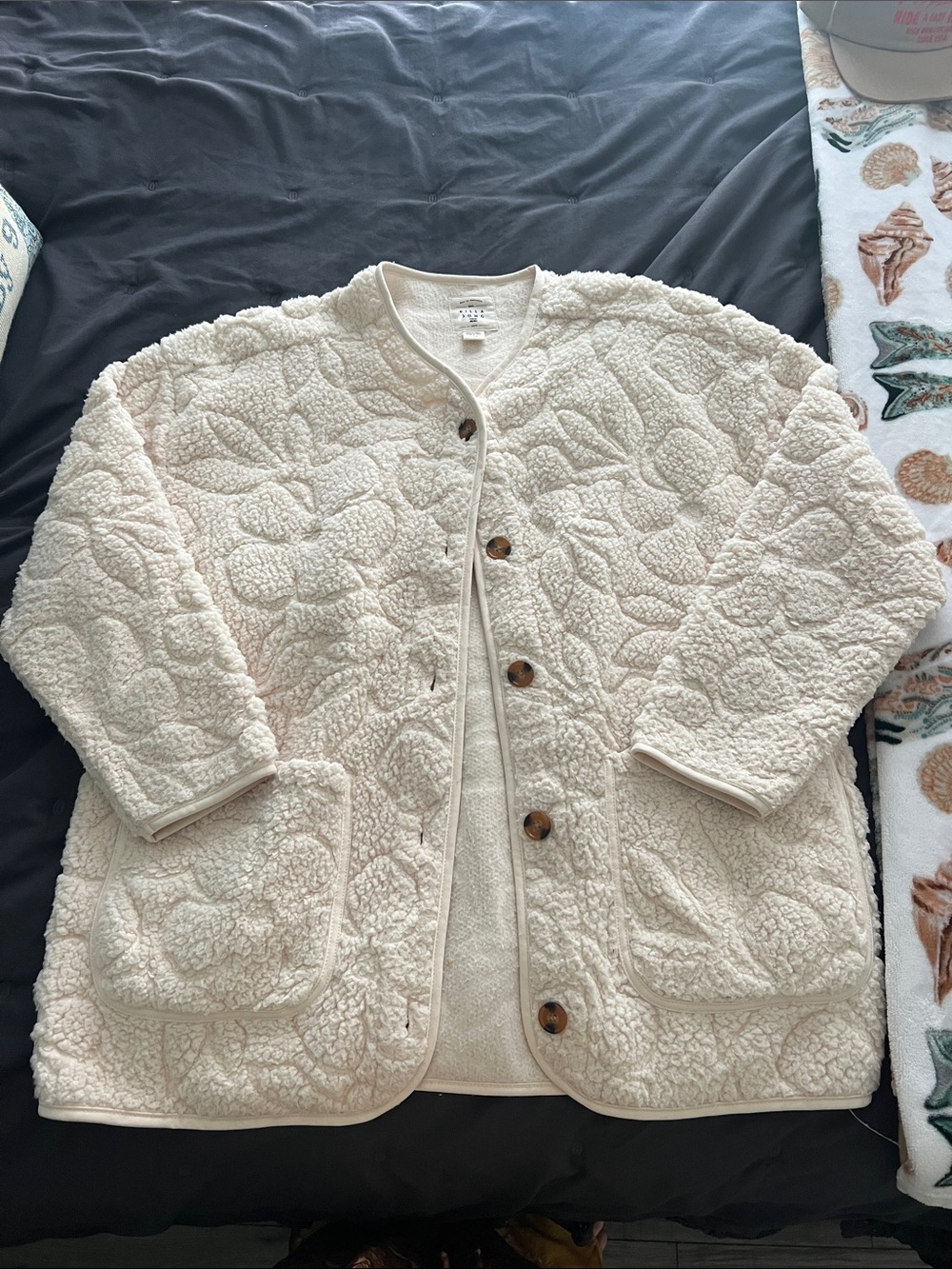 Billabong Fireside Cozy Fleece, Cream Quilted Sherpa Jacket